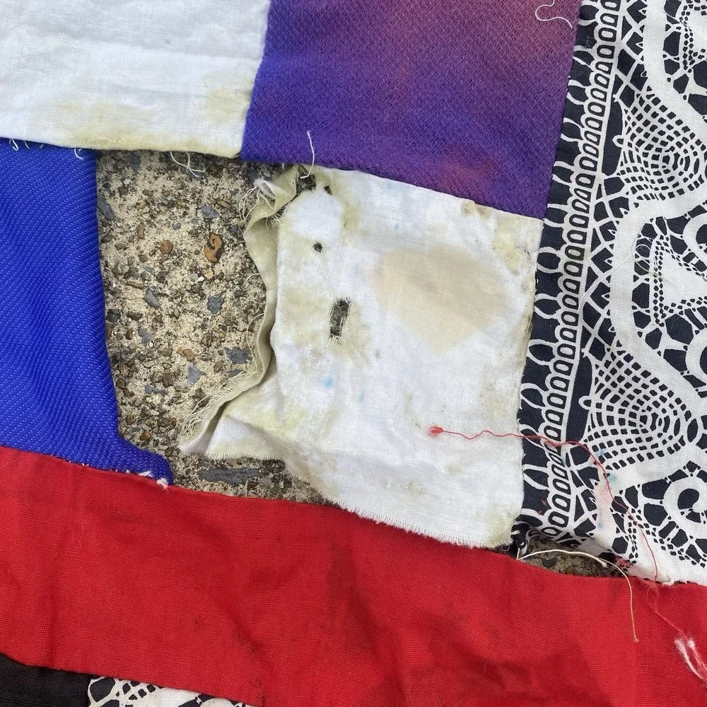 Vintage Patchwork Hand Stitched Squares Quilt Top 58x82 Has Open Seams See Pics